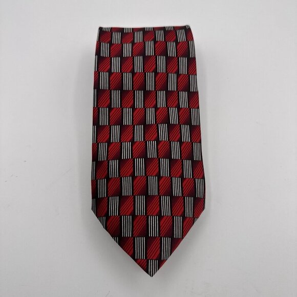 Giorgio Brutini 100% Silk Tie Red Black White Checkered Stripes Geometric - Picture 6 of 7